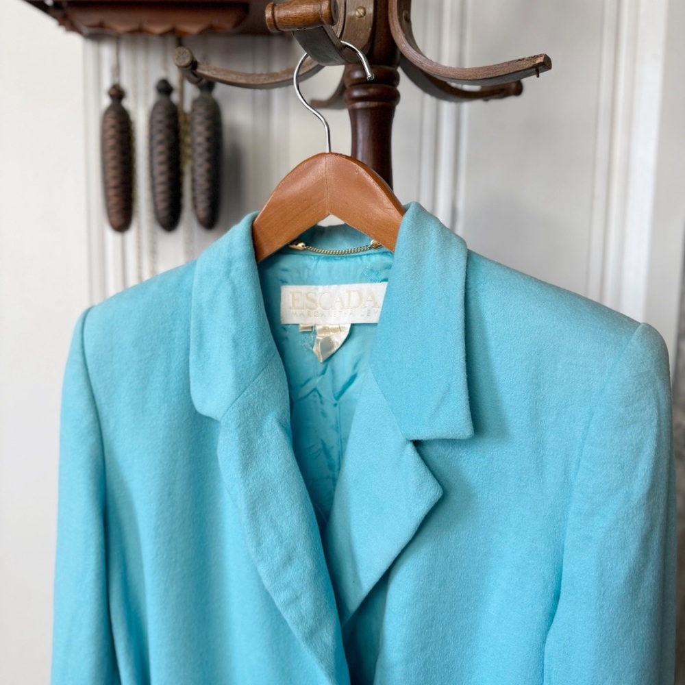 Escada Cashmere Wool Sky Blue Belted Trench Blazer - Picture 2 of 8
